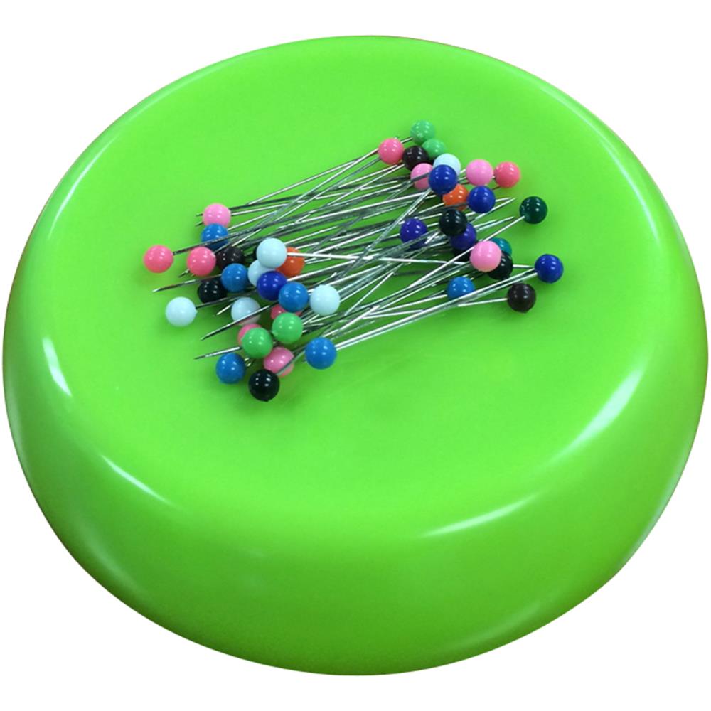 Magnetic Pin Cushion with 100pcs Plastic Head Pins, Yellow