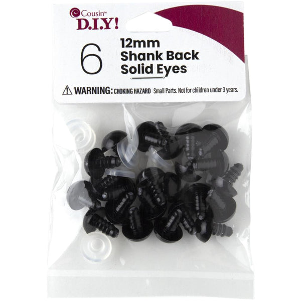 Solid Black Safety Eyes 12mm 6/Pkg