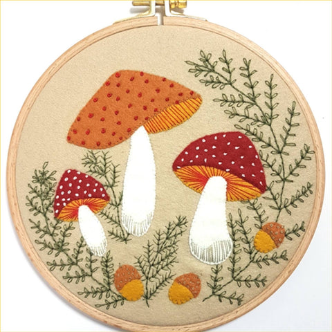 Toadstool Felt  Appliqué Hoop Craft Kit